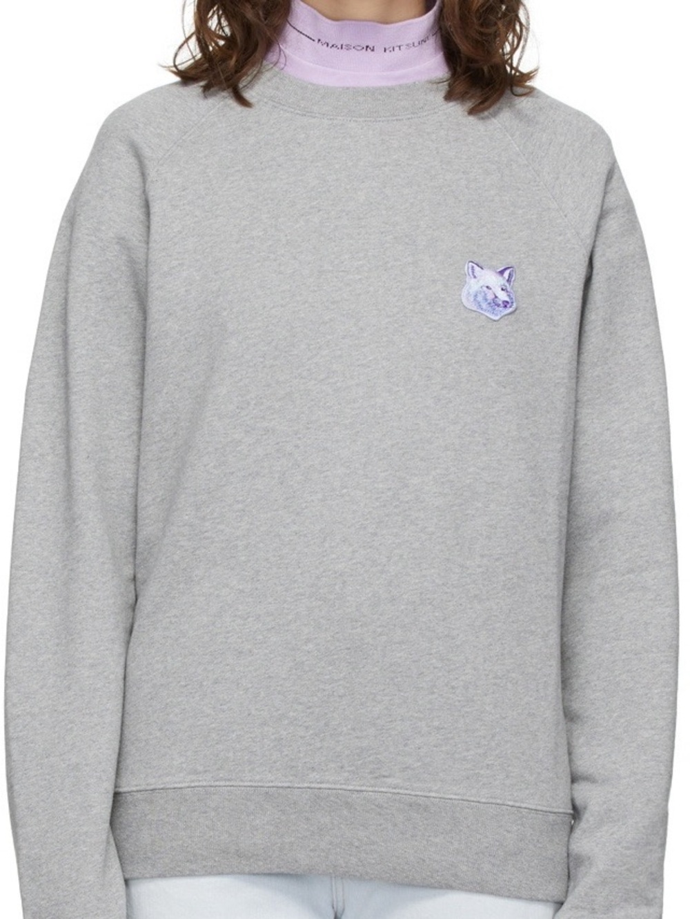 MAISON KITSUNÉ Gray French Terry Crewneck Sweatshirt with Fox Patch